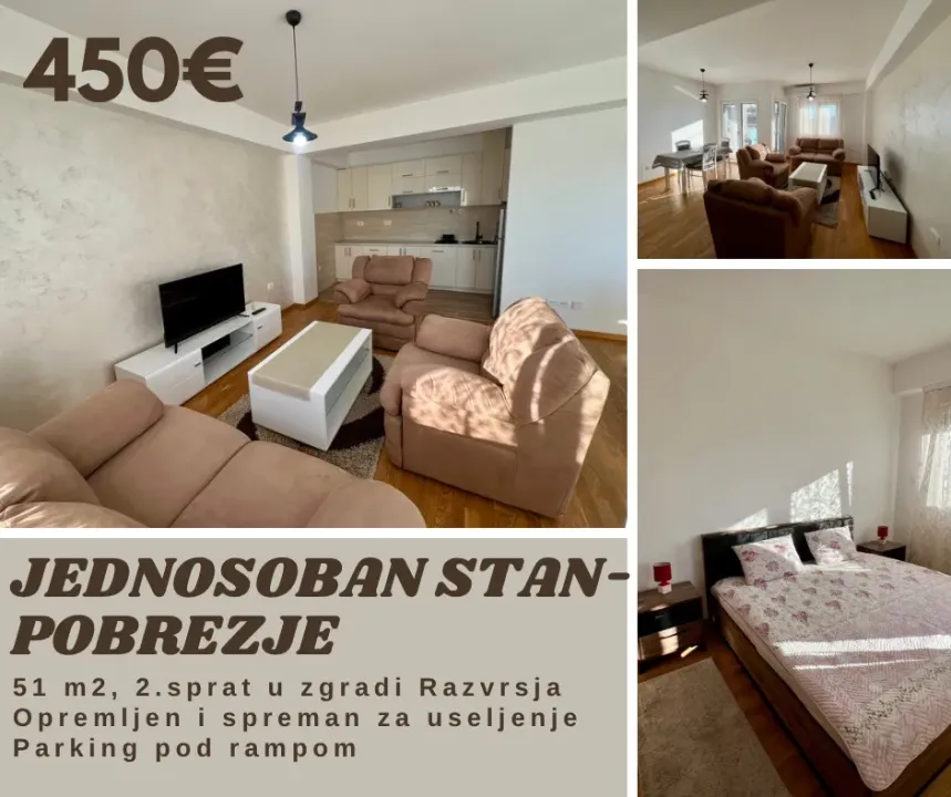 Rent, one bedroom apartment, 51m², Pobrežje, Podgorica