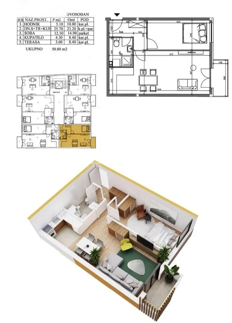 Sale, two bedroom apartment, 51m², Centar, Pančevo