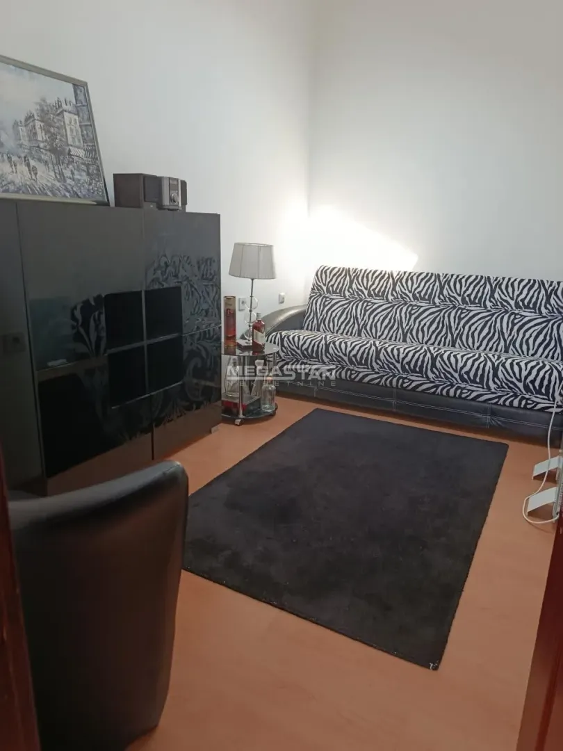 Living room with a sofa and a chest of drawers.