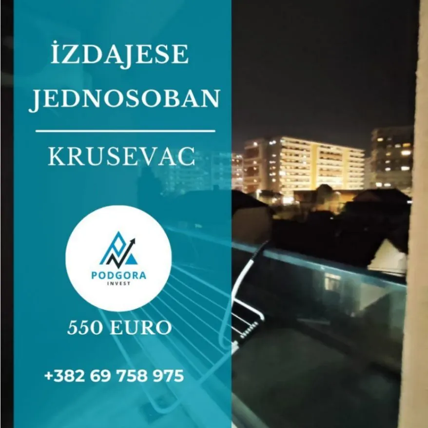 Izdavanje, jednosoban stan, 40m2, Kruševac, Podgorica