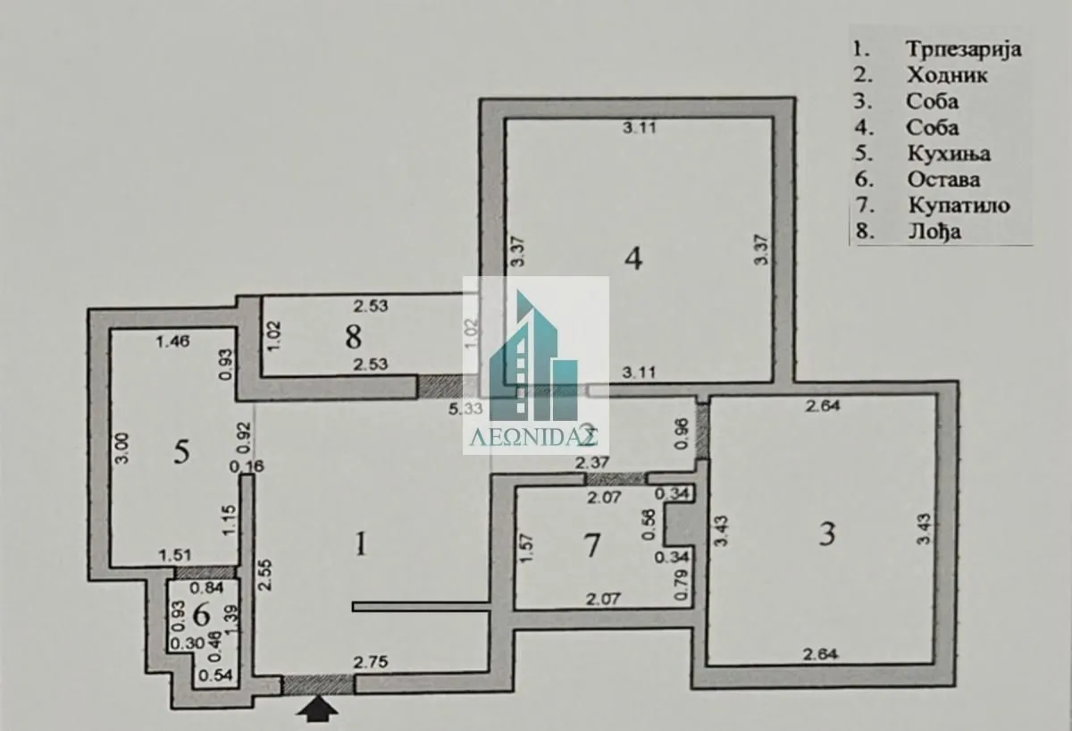 Floor plan showing the layout of rooms and dimensions.