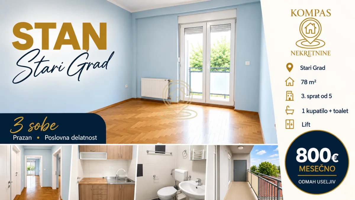Rent, three bedroom apartment, 78m², Stari grad, Novi Sad