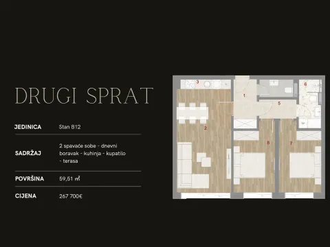 Sale, two bedroom apartment, 59m², Muo, Kotor - image 11