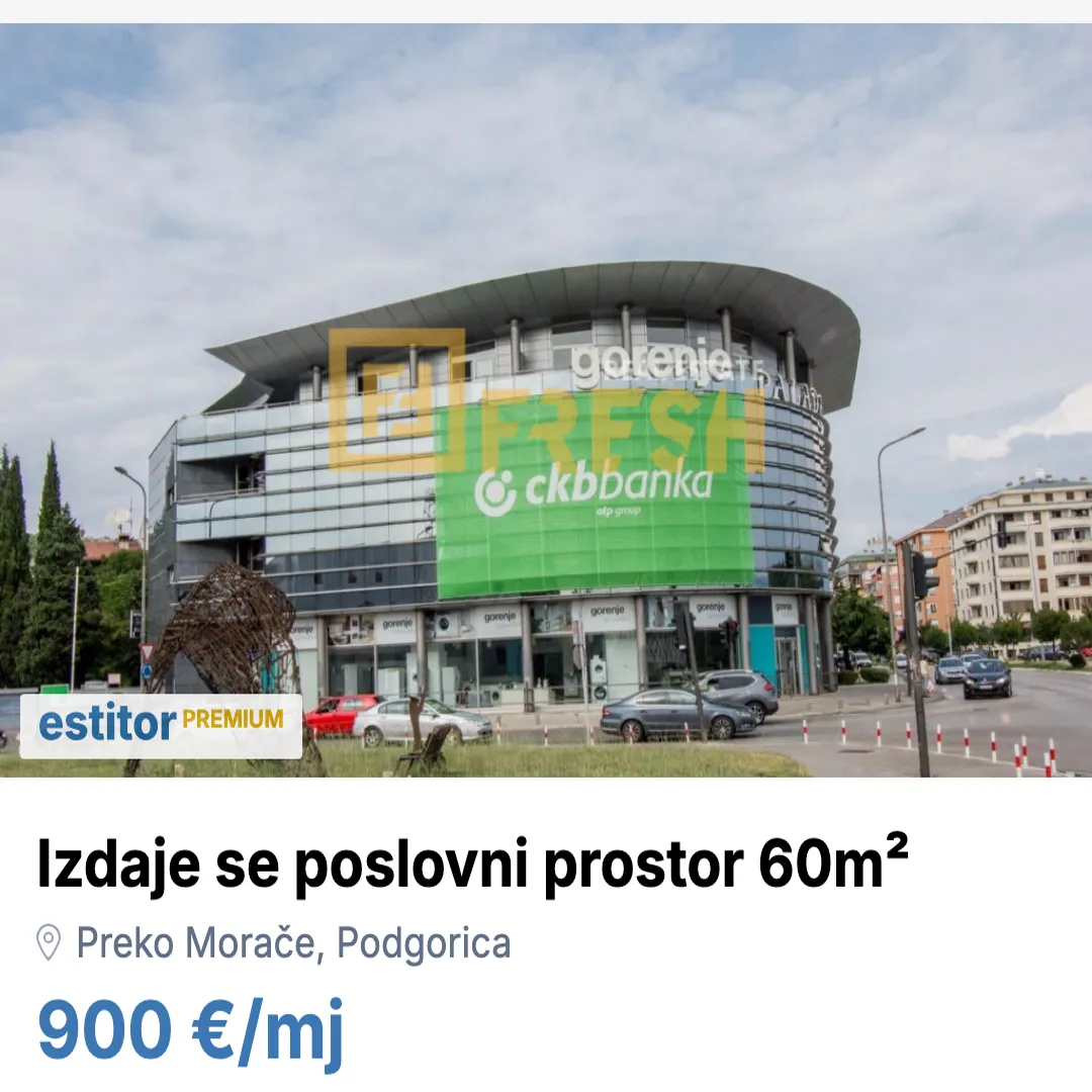 Izdavanje, poslovni prostor, 60m², Preko Morače, Podgorica