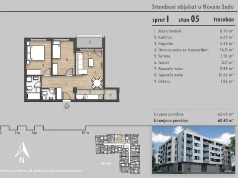 Prodaja, jednosoban stan, 61m², Salajka, Novi Sad Sve Podlokacije - image 3