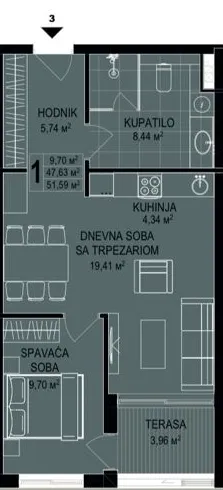 Sale, one bedroom apartment, 53m², Bečići, Budva