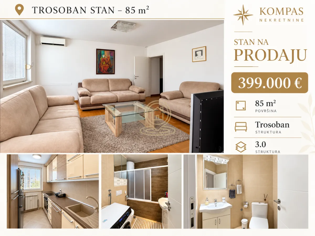 Sale, three bedroom apartment, 85m², Novi Beograd Blok 29, Novi Beograd Sve Podlokacije
