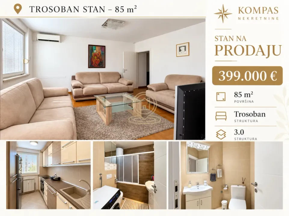 Prodaja, trosoban stan, 85m², Novi Beograd Blok 29, Novi Beograd Sve Podlokacije