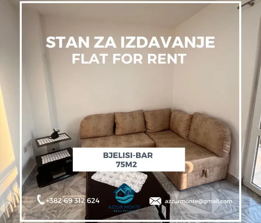 Izdavanje, stan, 75m², Bjeliši, Bar