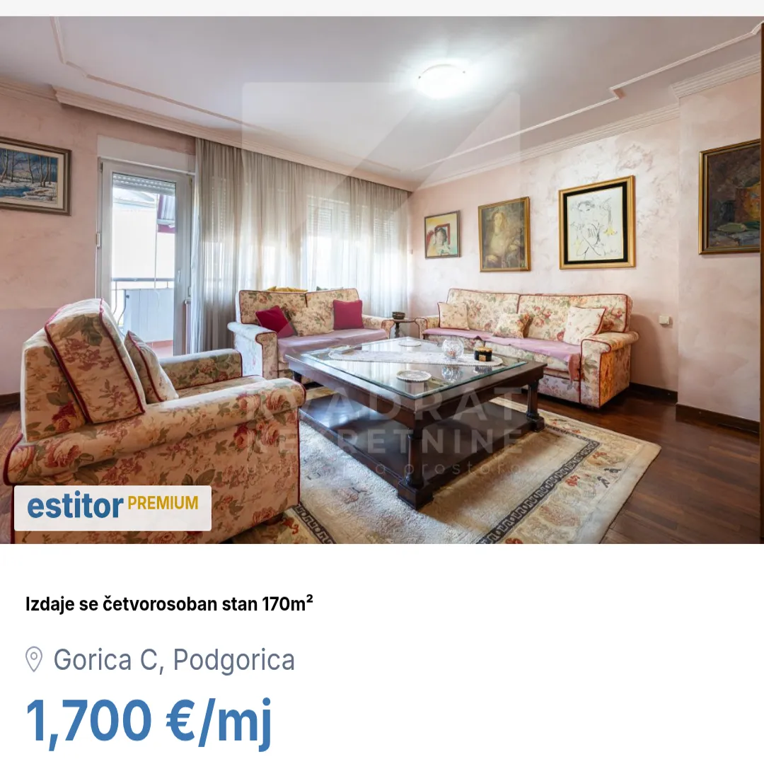 Izdavanje, četvorosoban stan, 170m², Gorica C, Podgorica