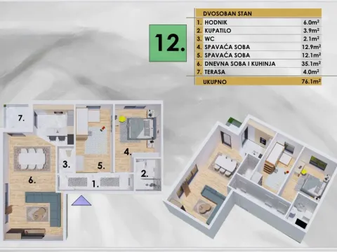 Prodaja, dvosoban stan, 70m², Ilino, Bar - image 2
