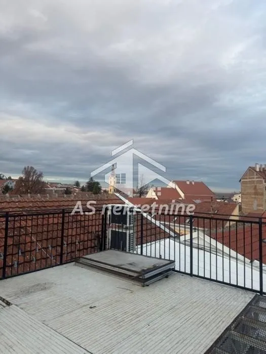View of the rooftops and city skyline from the spacious terrace.