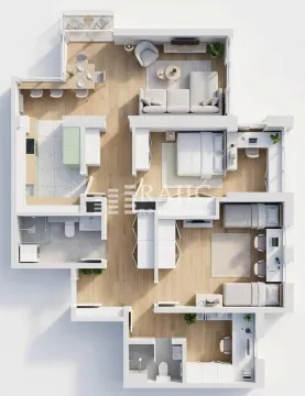 3D floor plan of the apartment with furniture. - image 12