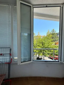 Pogled sa zastakljene terase na drveće i ulicu. - image 4