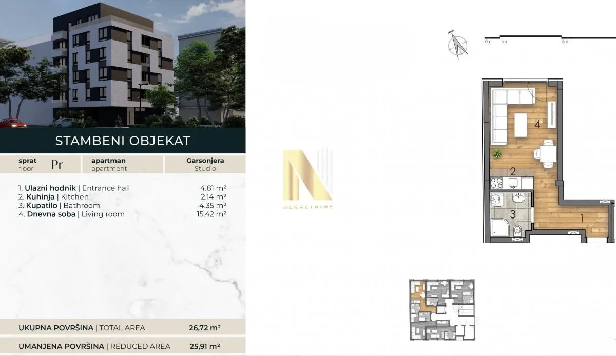 Prodaja, garsonjera, 26m², Detelinara, Novi Sad Sve Podlokacije