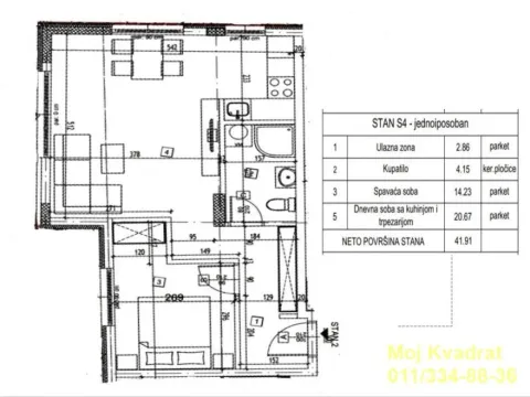 Sale, one bedroom apartment, 42m², Vojvode Vlahovica, Beograd