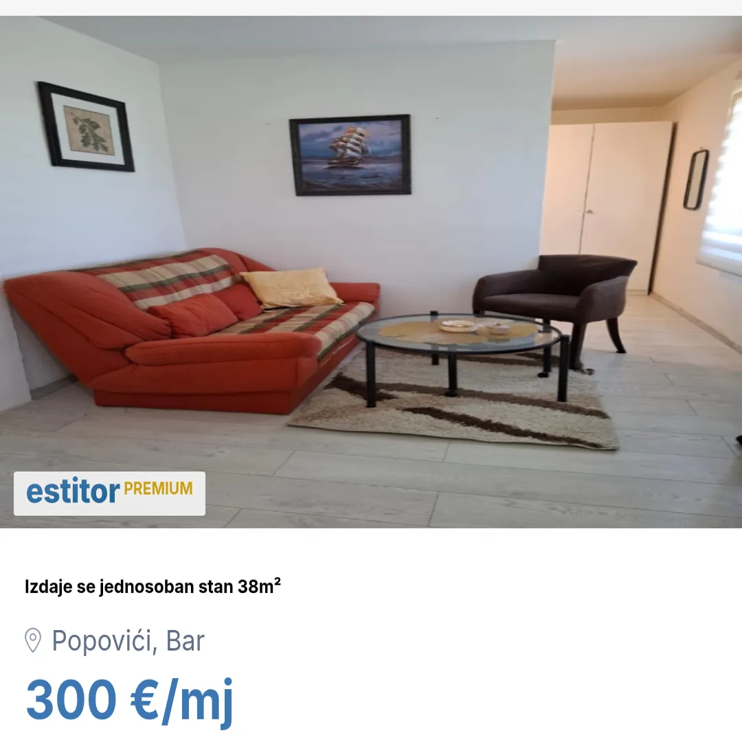 Izdavanje, stan, 38m², Popovići, Bar