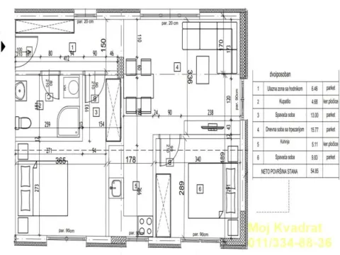 Sale, two bedroom apartment, 55m², Vojvode Vlahovica, Beograd