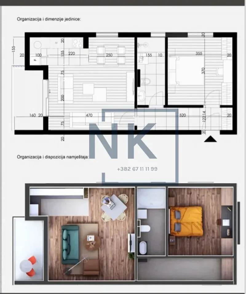 Prodaja, jednosoban stan, 55m², Momišići, Podgorica