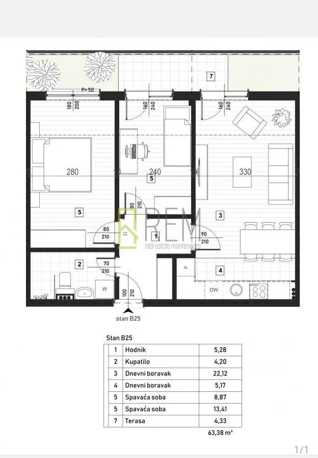 Prodaja, dvosoban stan, 61m², Zagorič, Podgorica