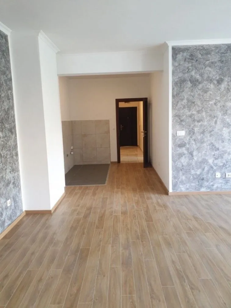 Empty interior space of a new apartment with decorative walls.