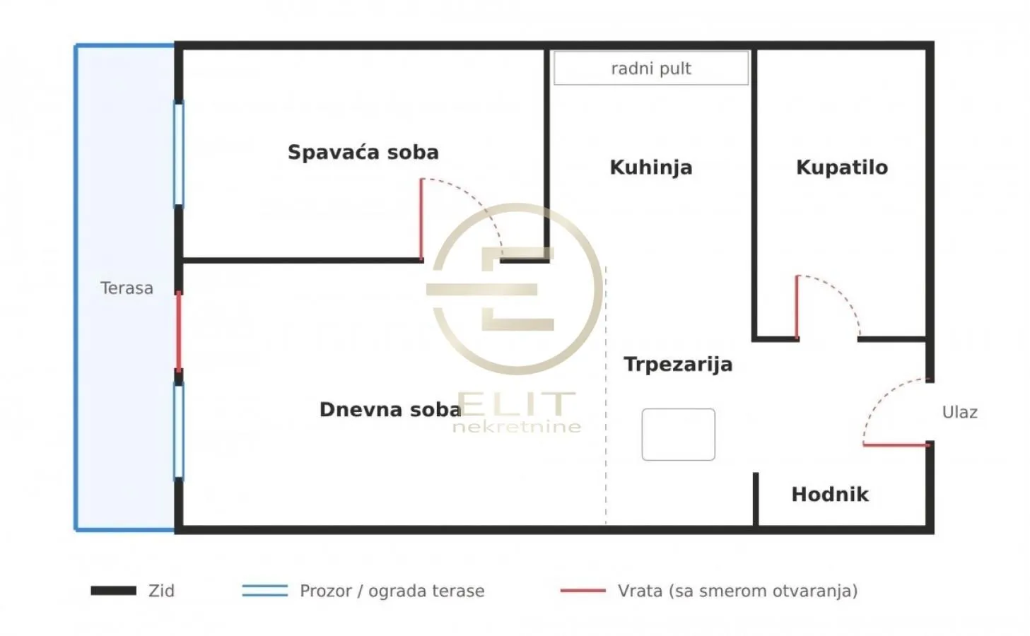 Osnova stana sa rasporedom prostorija.