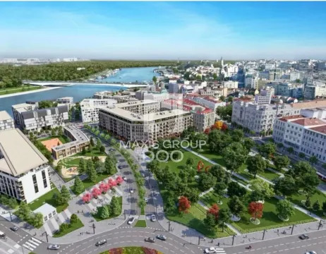 Pogled iz vazduha na urbani kompleks sa parkom i rekom. - image 3
