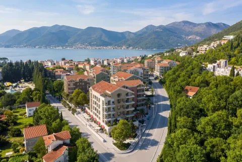 Pogled iz vazduha na stambeni kompleks i okolinu sa morem u pozadini. - image 11