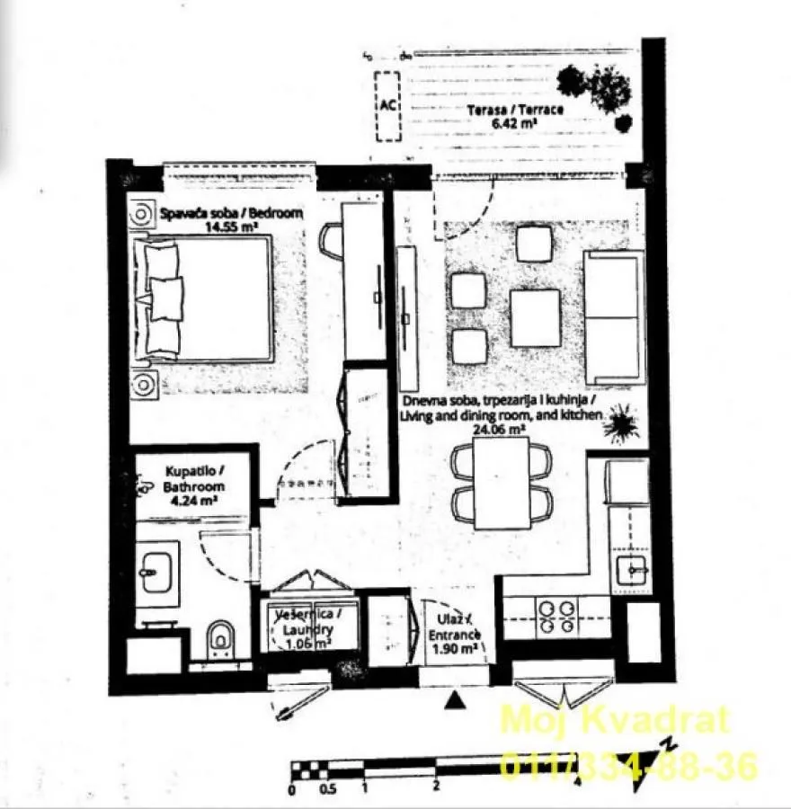 Sale, two bedroom apartment, 55m², Savski Venac, Beograd