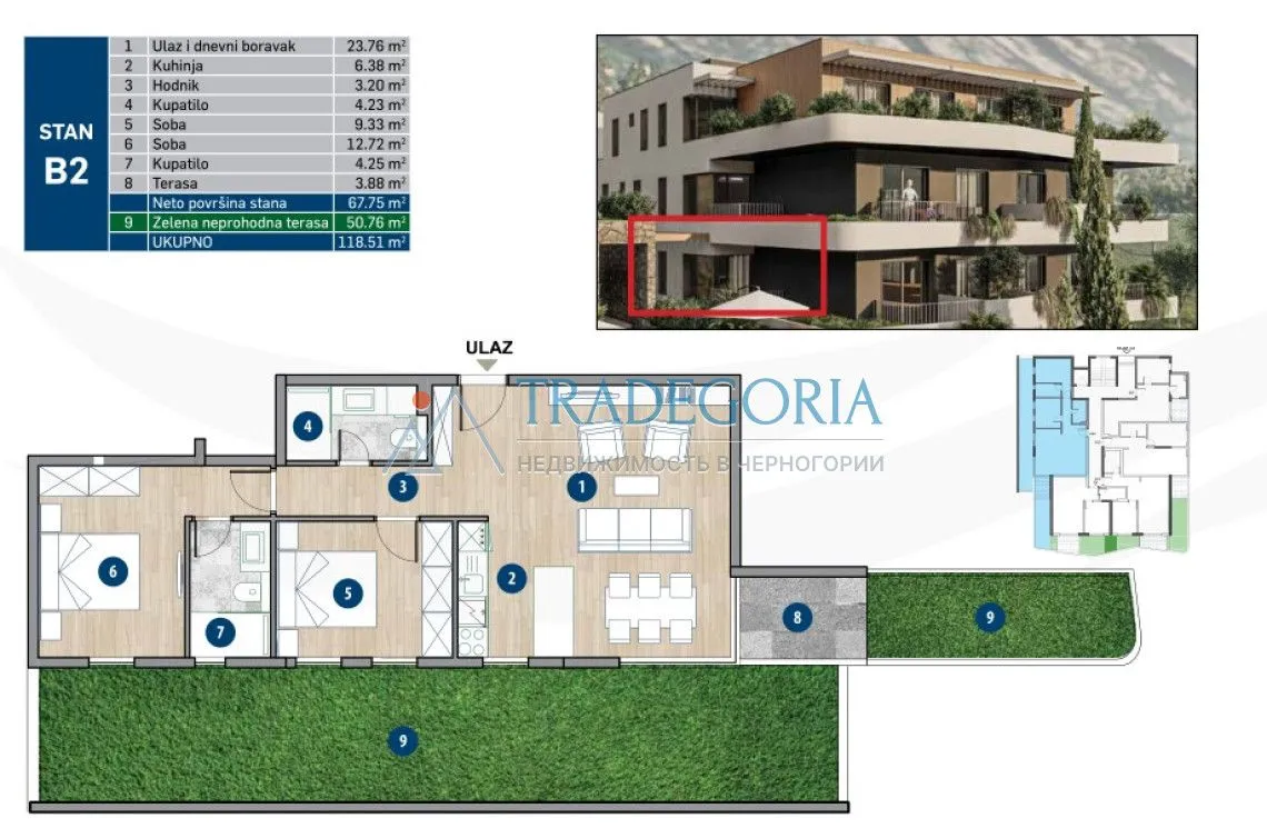 Prodaja, dvosoban stan, 118m², Dobrota, Kotor