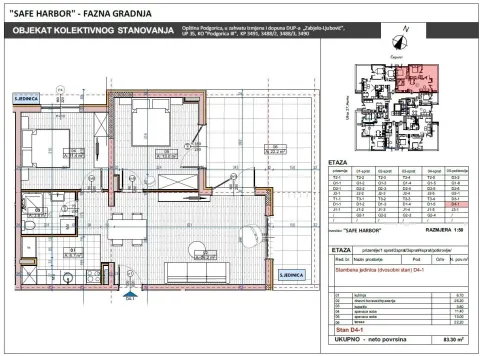 Arhitektonski nacrt dvosobnog stana sa rasporedom prostorija i dimenzijama. - image 5