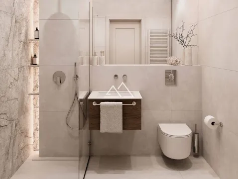 Savremeno opremljeno kupatilo sa tuš kabinom, umivaonikom i ugradnom sanitarijom. - image 10