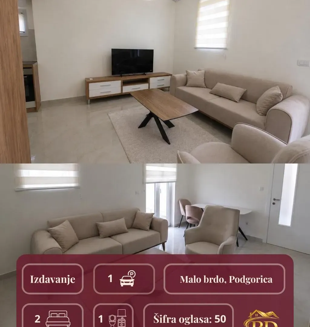 Izdavanje, dvosoban stan, 125m², Malo Brdo, Podgorica