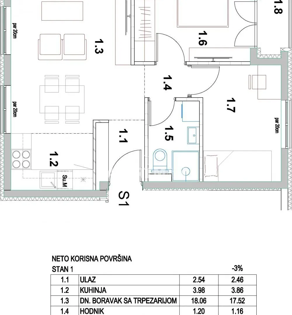 Prodaja, trosoban stan, 48m², Borča 1, Borča Sve Podlokacije