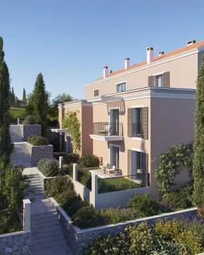 Eksterijer moderne stambene zgrade sa uređenim dvorištem i terasama. - image 6