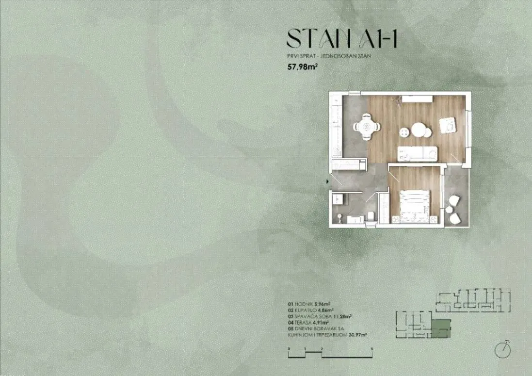 Sale, one bedroom apartment, 54m², Centar, Kotor