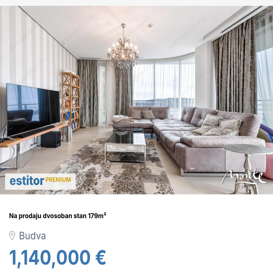 Prodaja, dvosoban stan, 179m², Budva, Crna Gora