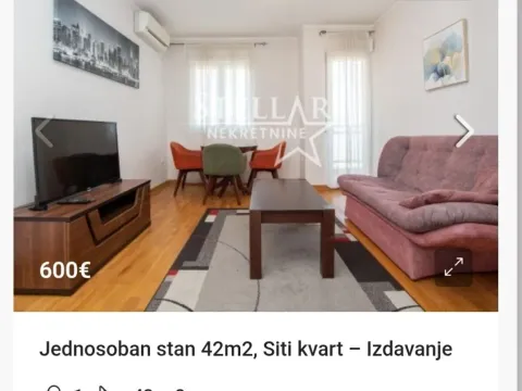 Izdavanje, jednosoban stan, 42m², City Kvart, Podgorica - image 2