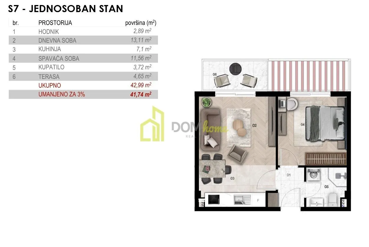Sale, one bedroom apartment, 46m², Momišići, Podgorica