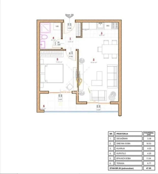 Prodaja, jednosoban stan, 48m², Pinješ, Ulcinj