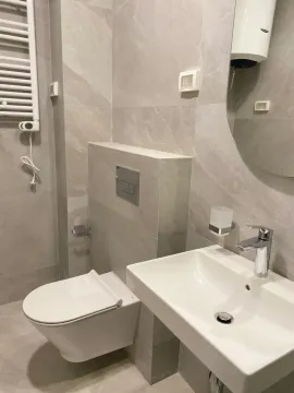 Modernly equipped bathroom with a sink and toilet. - image 6