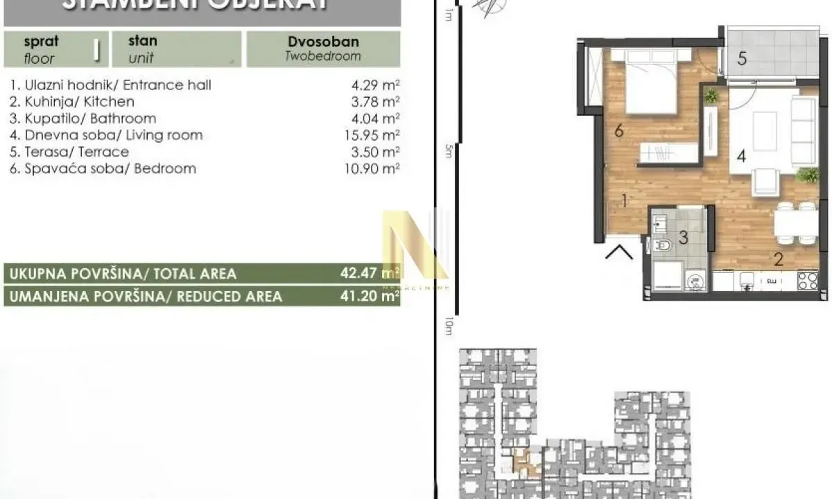Sale, two bedroom apartment, 42m², Telep, Novi Sad Sve Podlokacije