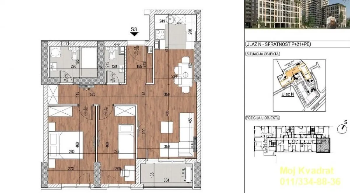 Sale, three bedroom apartment, 67m², Novi Beograd Blok 60, Novi Beograd Sve Podlokacije