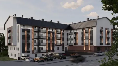Spoljašnji izgled moderne stambene zgrade sa osvetljenjem i parkingom. - image 5