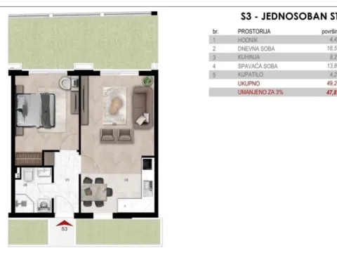 Prodaja, jednosoban stan, 48m², Momišići, Podgorica - image 4
