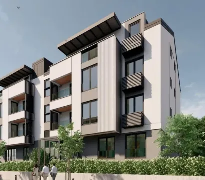 Spoljašnji izgled moderne stambene zgrade sa uređenim dvorištem. - image 4