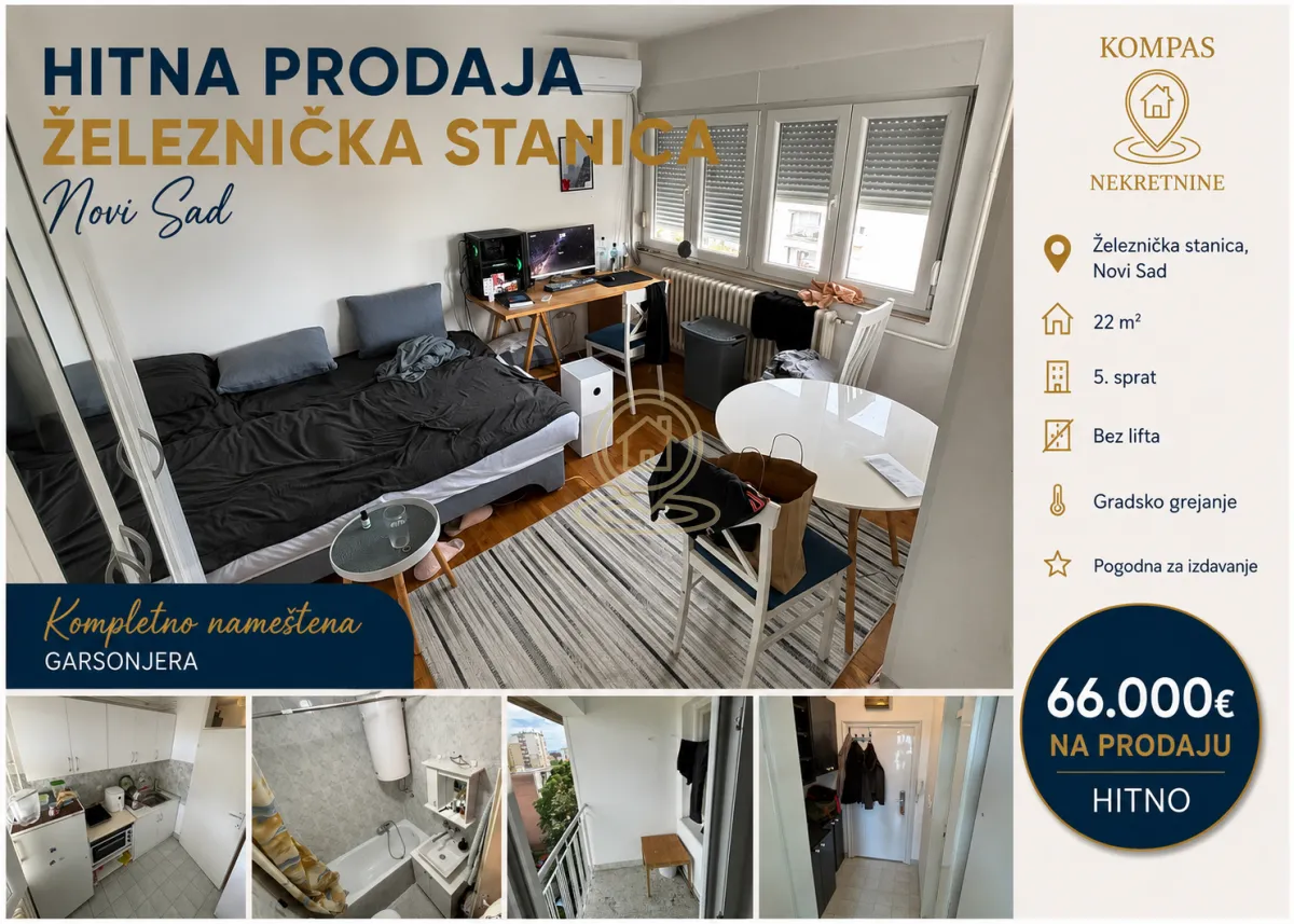 Prodaja, garsonjera, 22m², Železnička Stanica, Novi Sad Sve Podlokacije