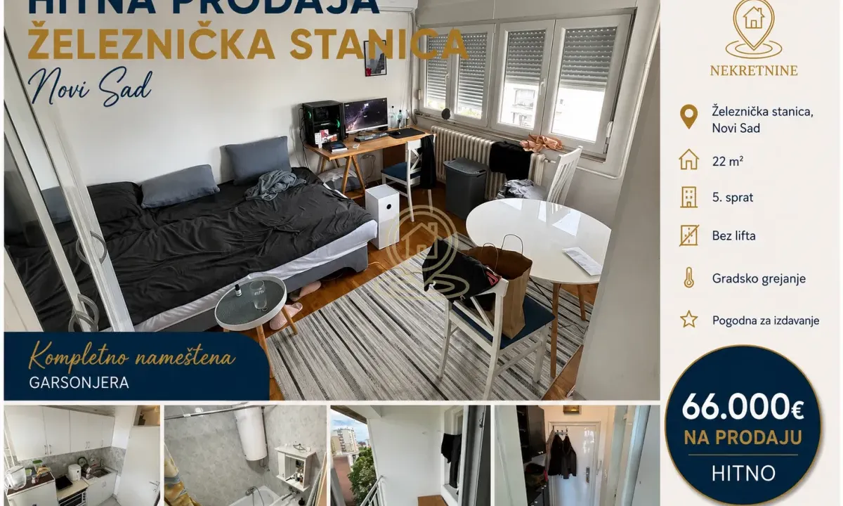 Prodaja, garsonjera, 22m², Železnička Stanica, Novi Sad Sve Podlokacije