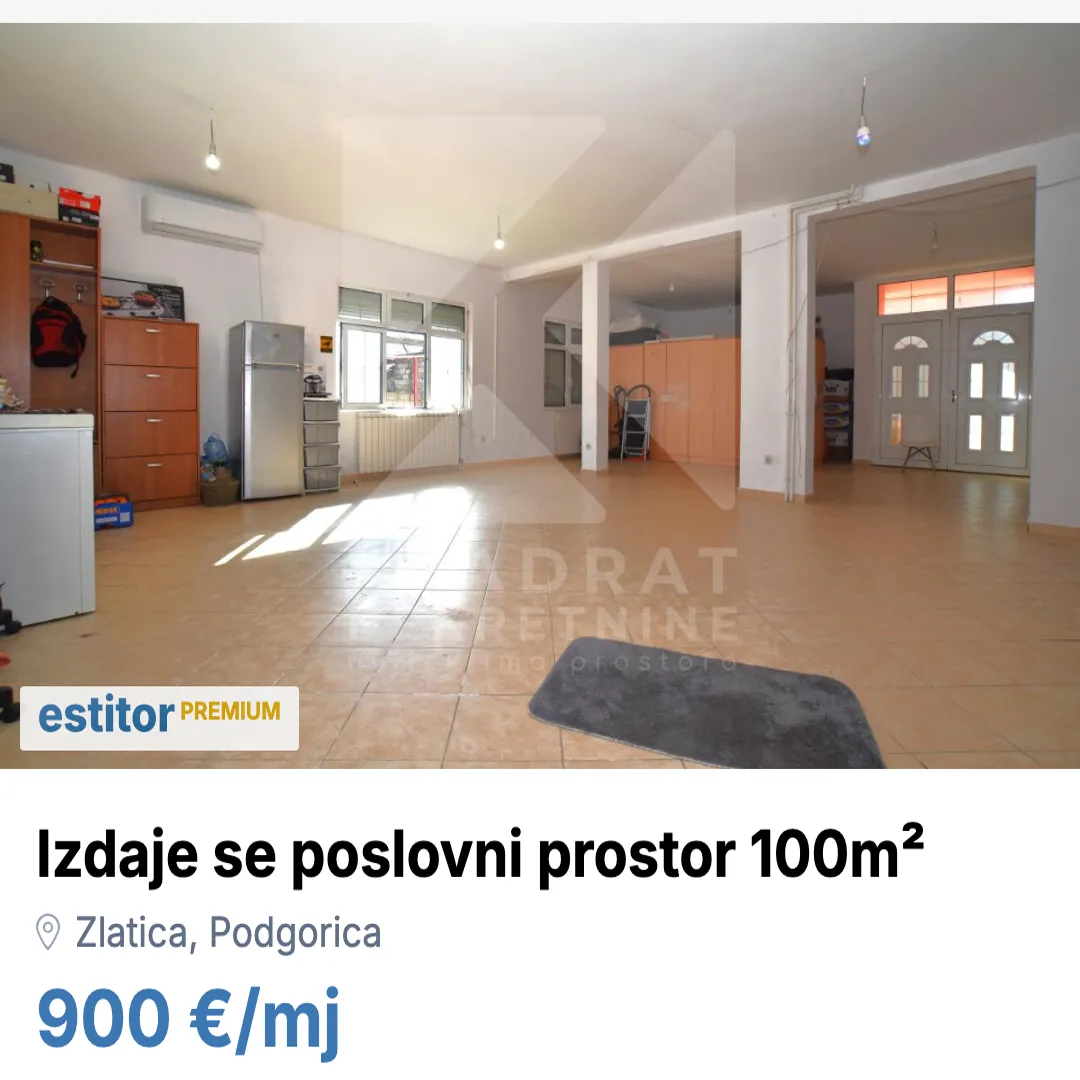 Izdavanje, poslovni prostor, 100m², Zlatica, Podgorica