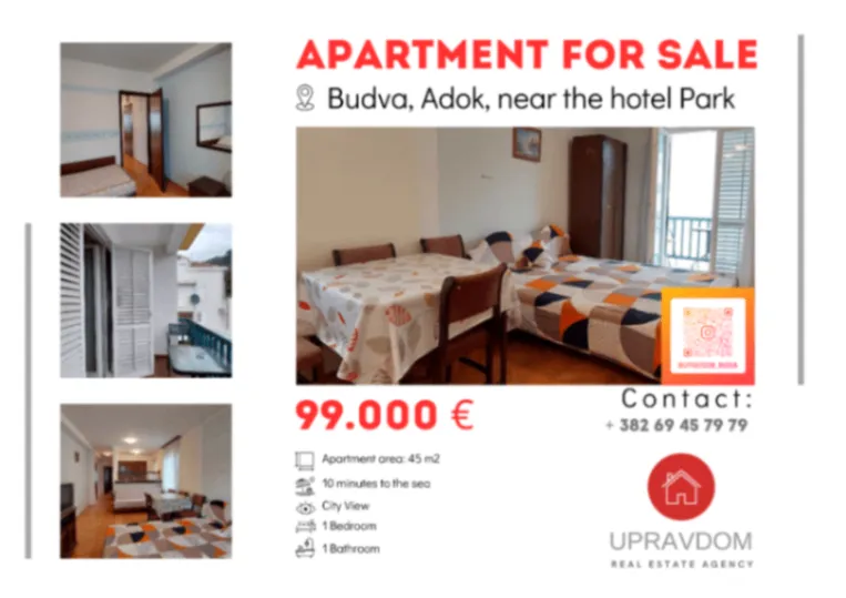 Prodaja, jednosoban stan, 45m², Adok, Budva
